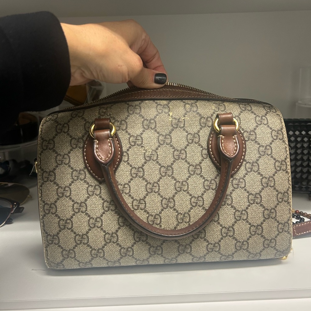 Gucci Beige and Brown Monogram Satchel Boston bag 100% authentic